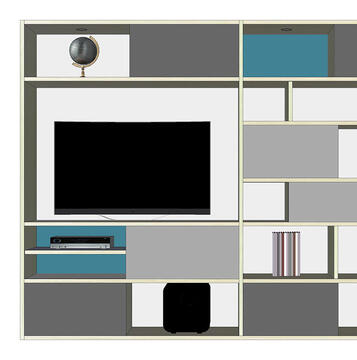 60008D_Composition TV chêne blanchi bois massif et laqué gris bleu sur mesure éclairage made in bretagne pirotais meubles