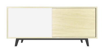 61160_Buffet 2 portes coulissantes chêne massif vintage scandinave laqué blanc noir pieds métal fabrication française bois naturel blanchi vernis