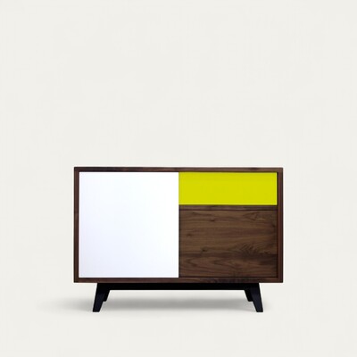 61241_buffet veintage noyer naturel massif laqué jaune et blanc sur mesure made in bretagne Pirotais