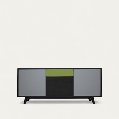 61263 buffet vintage chêne wengé noir et laqué