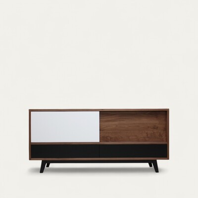 61264_buffet noyer naurel 2 coulissants 2 tiroirs push pull vintage slim design personnalisable made in Bretagne Pirotais