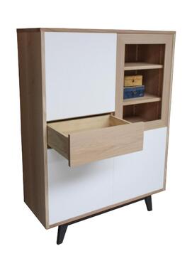 61483_buffet vitrine chêne blanchi laqué blanc noir balustrade porte et tiroir push pull  pied slim étagères réglables bois made in bretagne personnalisable sur mesure