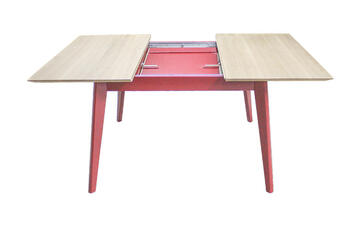 61552_Table carrée vintage pied slim laqué plateau biseaute chêne blanchi bois massif fabrication française Avranches Rennes
