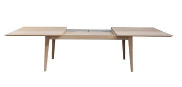 61569_Table de repas rectangulaire avec allonge papillon Vintage année 50 chêne blanchi bois massif plateau biseauté pied slim made in bretagne Pirotais meubles Rennes