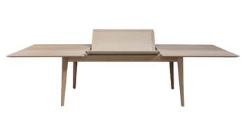 61569_Table de repas rectangulaire avec allonge papillon Vintage année 50 chêne blanchi bois massif plateau biseauté pied slim made in bretagne Pirotais meubles