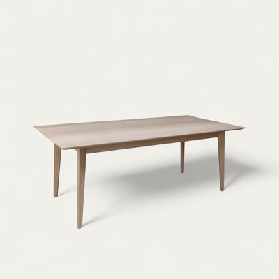 61569_Table de repas rectangulaire avec allonge portefeuille Vintage année 50 chêne blanchi bois massif plateau biseauté pied slim Bretagne