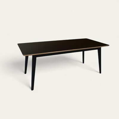 61569O table plateau oxygen coins arrondis fénix noir chants bois chene blanchi piétement vintage laqué noir allonge papillon au milieu fabriqué en france