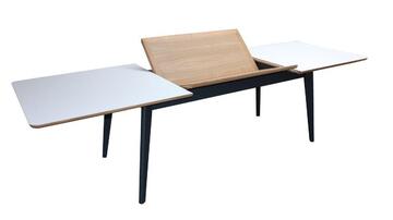61569O table rectangulaire chants et coins arrondis piétement vintage plateau oxygen fénix blanc chêne blanchi bois massif laqué balustrade allonge papillon pirotais meubles fabrication française