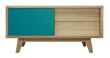 62252 Meuble TV Noyer - sur mesure - porte coulissante bleu