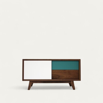62253 Buffet TV Vintage Noyer 1 porte coulissante 2 tiroirs