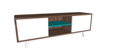 62260 Meuble TV Chêne sur mesure laqué blanc et bleu