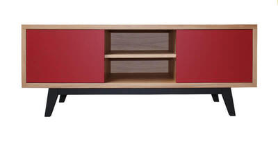 62260 Meuble TV Chêne sur mesure laqué rouge et noir