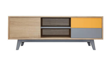 62265 Meuble TV Chêne gris et jaune sur mesure - 2 tiroirs