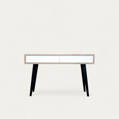 62452_console vintage chêne blanchi laqué blanc noir pied slim 2 tiroirs push pull personnalisable