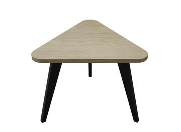 62510 table bout de canapé tripode triangulaire arrondi bois massif chêne blanchi laqué noir balustrade pied slim arrondi à l'extérieur fabrique en bretagne