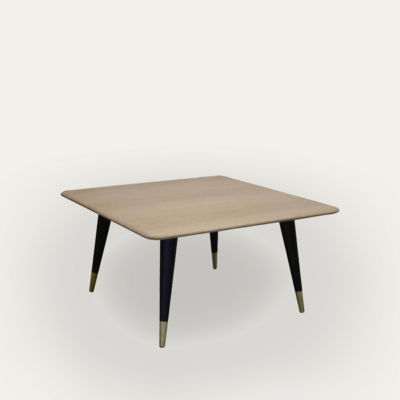 62518_Table basse carrée Long 80 x 80 x haut 43_Cooper pied rond embout laiton Chene blanchi &amp; wengé noir