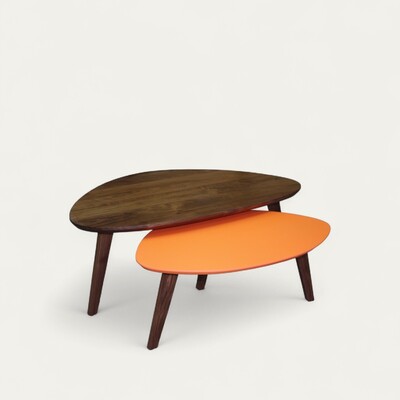 62525-62520 Tables basses gigognes noyer naturel et laqué sur mesure