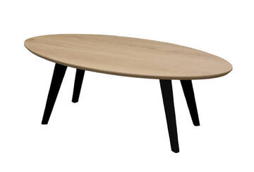 62530 Table basse ovale allongé dessus chêne blanchi massif pieds laqué noir blanc Vintage retro année 50 scandinave pirotais