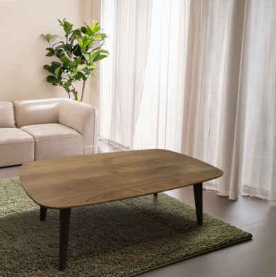62541_Table basse vintage plateau ovale trombone noyer naturel sur mesure