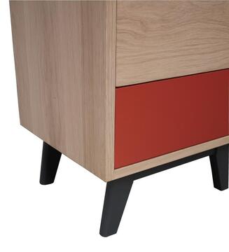 63350d Chiffonnier vintage Chêne blanchi bois massif laqué bleu pétrole jaune curcuma rouge vermillon gris acier personnalisable made in Bretagne