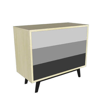 63361_Commode 3 tiroirs V1NTAG3 chêne blanchi et laqué gris taupe sur mesure vintage retro année 50 bois massif pirotais