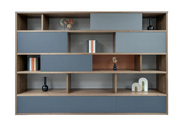 65450_Bibliothèque noyer naturel massif et laqué gris case pozzuoli sur mesure personnalisable made in bretagne