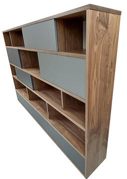 65450d_Bibliothèque noyer naturel massif et laqué gris case pozzuoli sur mesure personnalisable made in bretagne Rennes