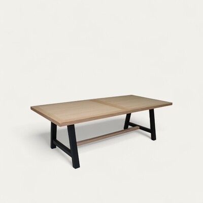 71569_table rectangulaire atelier fermée 2 allonges de 50 pied tréteaux chêne blanchi et laqué noir made in France Pirotais