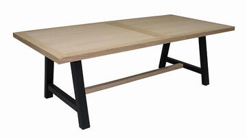 71569_table rectangulaire atelier fermée 2 allonges de 50 pied tréteaux chêne blanchi et laqué noir made in France Pirotais