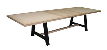 71569_table rectangulaire atelier ouverte 2 allonges pied tréteaux chêne blanchi et laqué noir made in France Pirotais