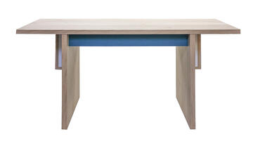 73420_Bureau 2 tiroirs 2 niches bois massif laqué bleu cosy design épuré fabrication française Pirotais Fougères