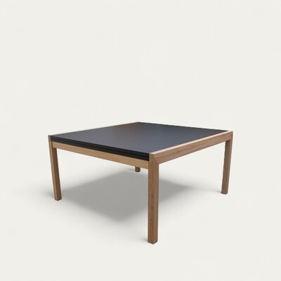 81554_table oxygen carrée allonge sou plateau pied droit en bout sur mesure chêne naturel et fénix noir fabrication française