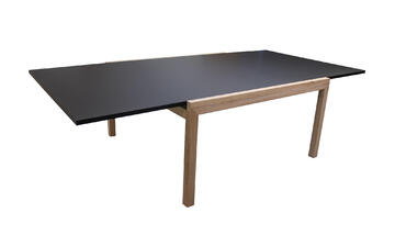 81554D_table oxygen carrée allonge sou plateau pied droit en bout sur mesure chêne naturel et fénix noir fabrication française