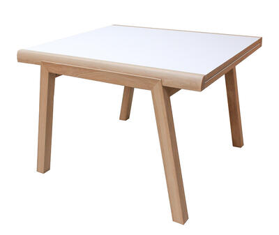 81560_TABLE oxygen chêne blanchi dessus Fenix blanc 1allonge sous plateau fabriqué à Romagné en Bretagne Pirotais