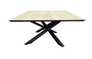 81714_Table carrée chêne blanchi chant droit bois massif pied mikado métal patiné ou laqué noir fabrication française sur mesure