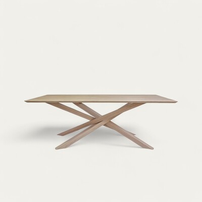81725_Table Mikado châtaignier blanchi plateau biseauté sur mesure fabrication artisanale française
