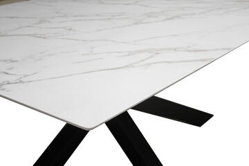 81825DC_Table Mikado plateau rectangulaire biseauté céramique calacatta white pied métal noir sur mesure fabrication artisanale française meubles Pirotais