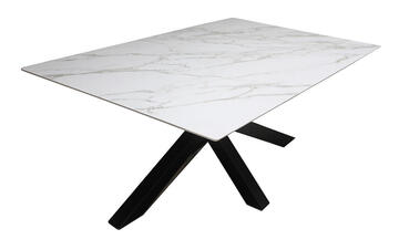 81825DC_Table Mikado plateau rectangulaire biseauté céramique calacatta white pied métal noir sur mesure fabrication française meubles Pirotais