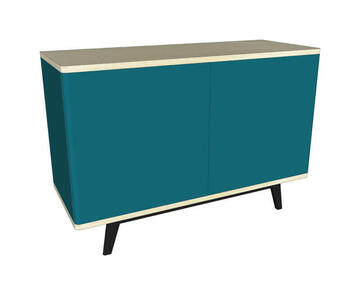 91151buffet 2 portes sans poignée côtés arrondis collection cooper bois massif et laque bleu pétrole style année 50 vintage fabrication française pirotais