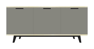 91160_Buffet 3 portes avec poignées chêne blanchi laqué gris plomb collection cooper côtés arrondis style scandinave fabriqué en France