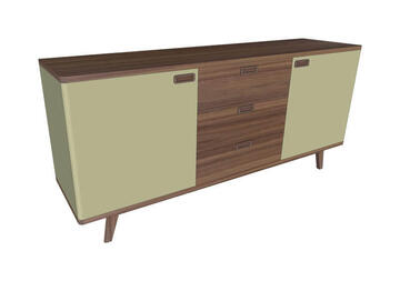 91162_Buffet 2 portes 3 tiroirs DOLCE COOPER en arrondi Noyer et laqué camel blanc sur mesure style vintage retro année 50 bois massif pirotais2