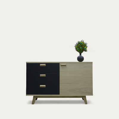 91254 buffet cooper 3 tiroirs 1 porte chêne et laqué noir sur mesure made in france