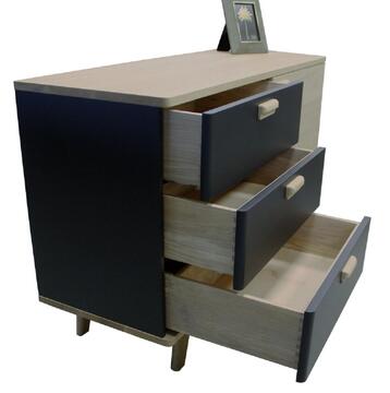 91254 buffet cooper 1 porte étagère sur crémaillères bois 3 tiroirs en queues d'aronde  assemblage ébénisterie chêne blanchi massif laque noir poignée côtés arrondis made in france artisanal