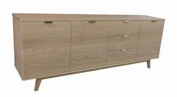 91272_Buffet Cooper chêne blanchi 3 portes 3 tiroirs poignée bec dorée sur mesure made in Bretagne Pirotais Rennes