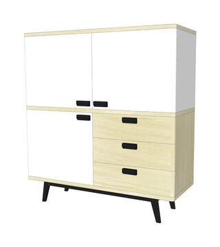 91450_Buffet 3 portes 3 tiroirs DOLCE COOPER en arrondi chêne blanchi et laqué blanc pieds laqué noir métal sur mesure style vintage bois massif pirotais