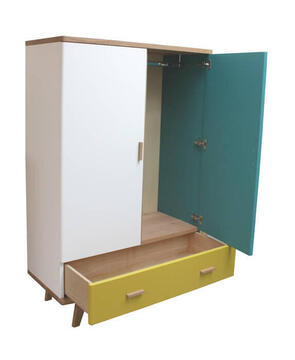 91480_Armoirette armoire  2 porte 2 tiroirs collection DOLCE COOPER en arrondi chêne blanchi et laqué jaune bleu canard blanc style vintage retro enfant bois massif pirotais 2