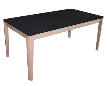 91525 table rectangulaire chêne blanchi bois massif dessus fénix noir avec allonge coins arrondis pied fuseau fabriqué en France (2)