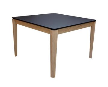 91552 table carrée cooper fénix noir et chêne blanchi 1 allonge papillon en bout pieds sur roulettes sur mesure made in bretagne Rennes Pirotais meubles