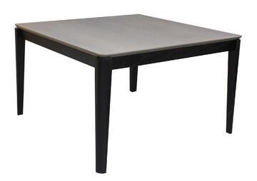 91552 table carrée cooper chêne blanchi et wengé noir allonge en bout pied sur roulettes made in bretagne 100 % personnalisable