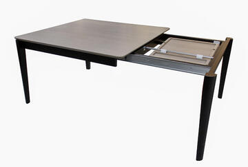 91552 table carrée cooper ouverte chêne blanchi et wengé noir allonge en bout pied sur roulettes made in bretagne 100 % personnalisable